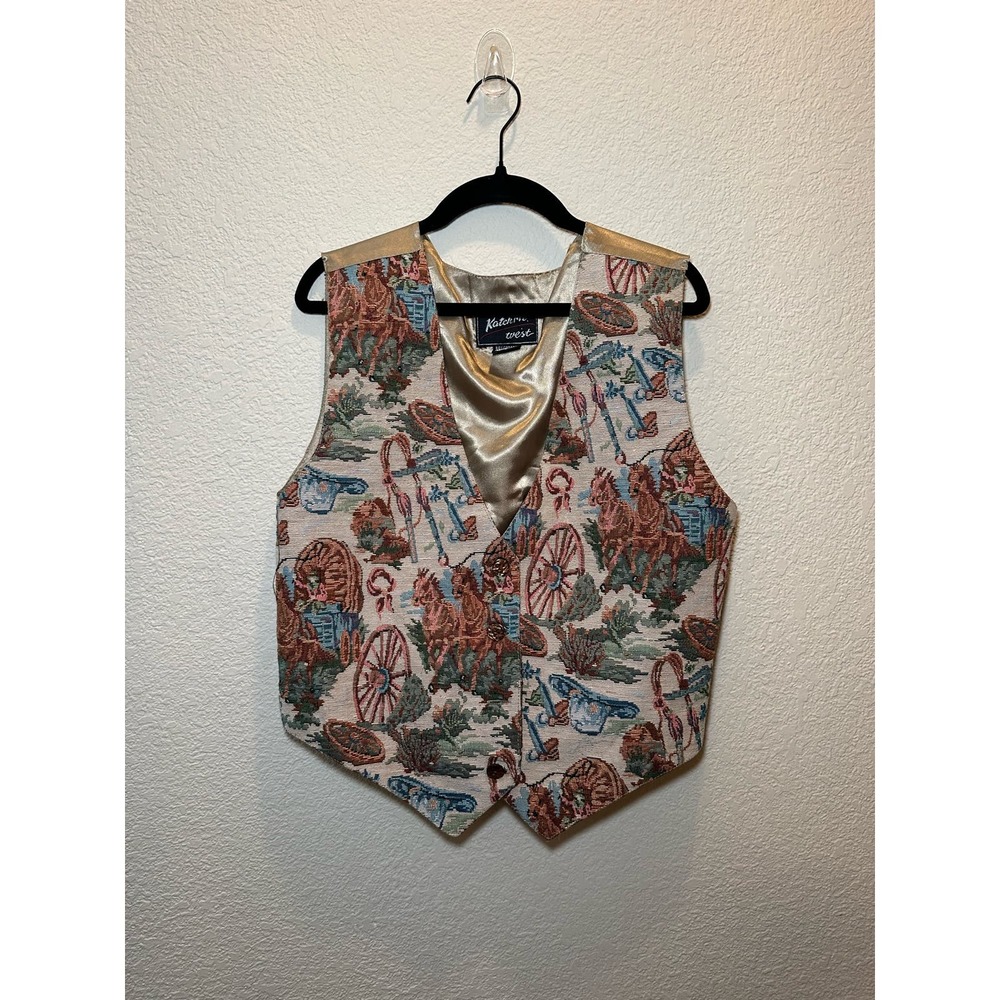 90’s Vintage Tapestry Western Vest stage coach music festival